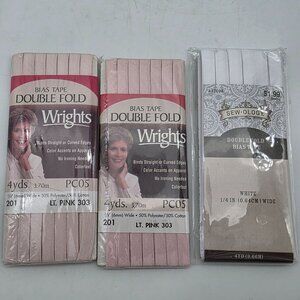 Wrights & Sew-Ology Double Fold Bias Tape 4 Yards Light Pink & White 1/4" Wide